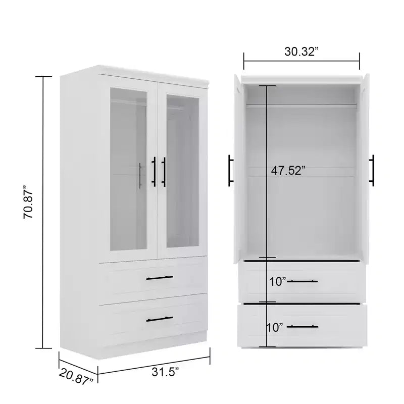 Armoire Keloyid en bois blanc de 80 cm avec 2 tiroirs et 1 étagère