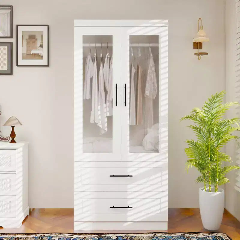 Armoire Keloyid en bois blanc de 80 cm avec 2 tiroirs et 1 étagère