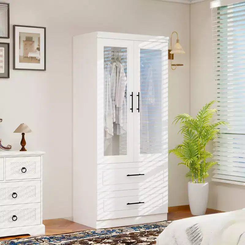 Armoire Keloyid en bois blanc de 80 cm avec 2 tiroirs et 1 étagère