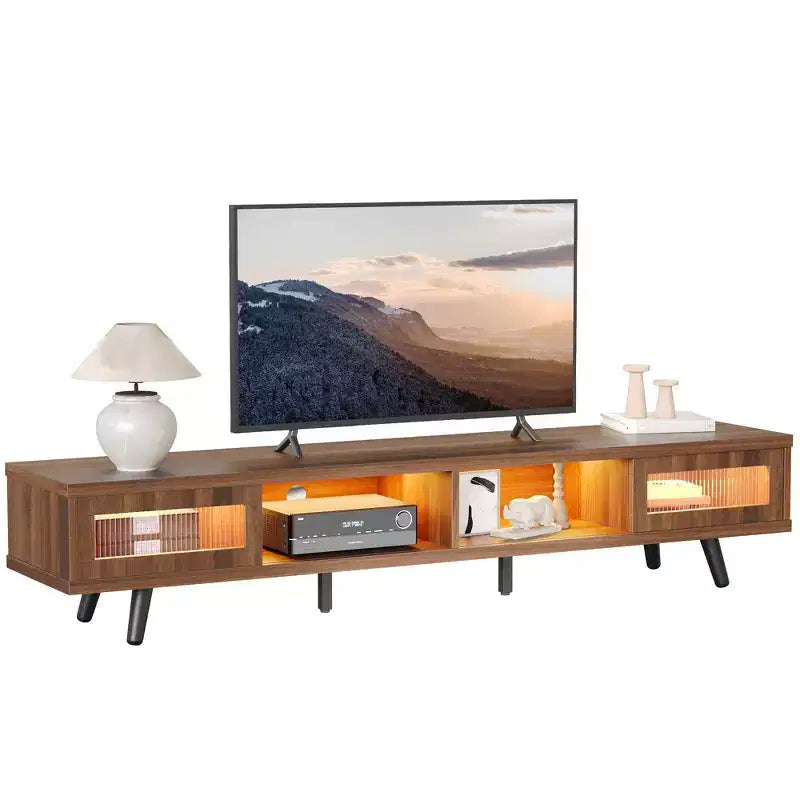 Meuble TV moderne bas Bestier 70 pouces avec LED et rangements pour salon