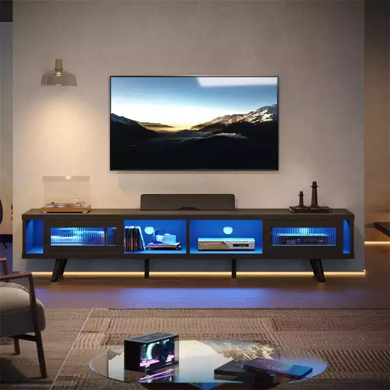 Meuble TV moderne bas Bestier 70 pouces avec LED et rangements pour salon