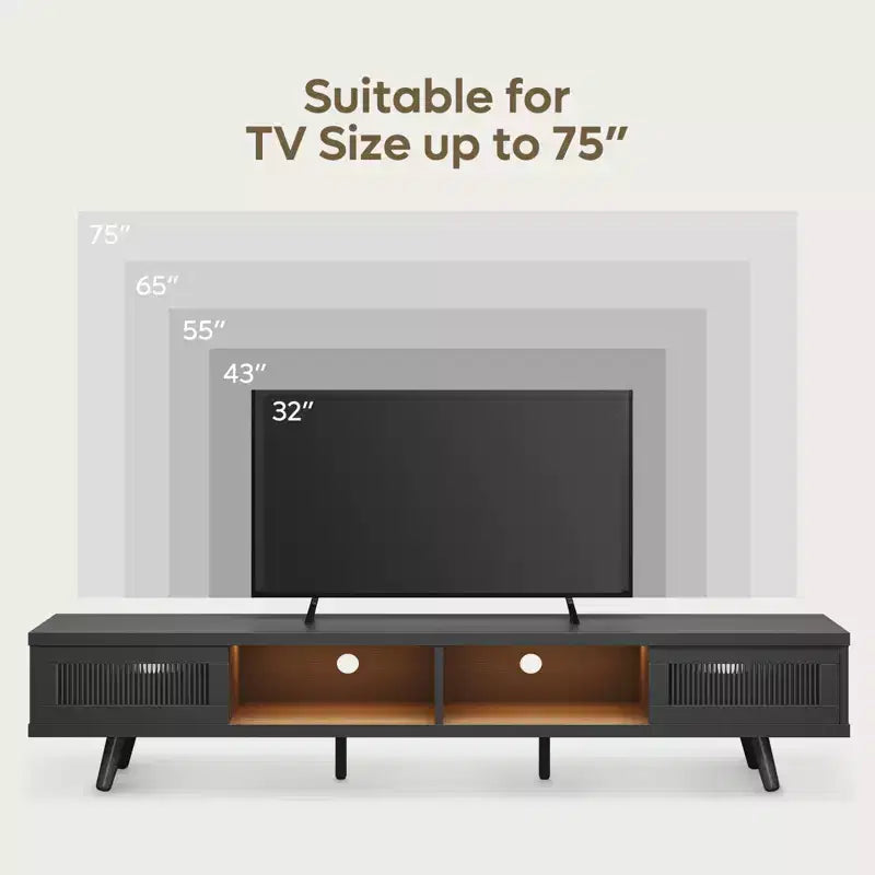 Meuble TV moderne bas Bestier 70 pouces avec LED et rangements pour salon