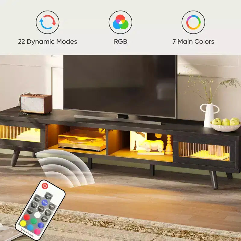 Meuble TV moderne bas Bestier 70 pouces avec LED et rangements pour salon