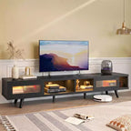 Meuble TV moderne bas Bestier 70 pouces avec LED et rangements pour salon