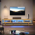 Meuble TV moderne bas Bestier 70 pouces avec LED et rangements pour salon