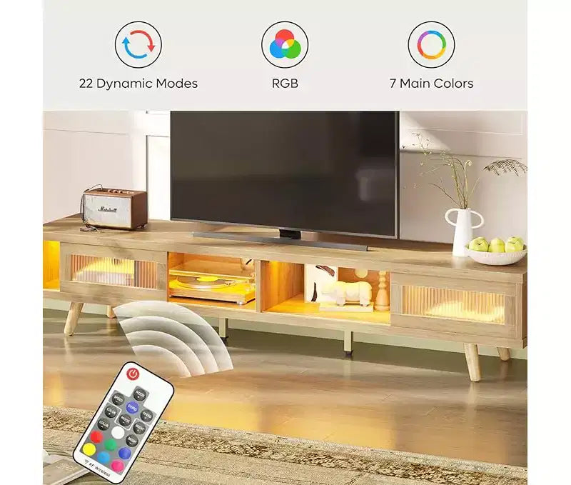 Meuble TV moderne bas Bestier 70 pouces avec LED et rangements pour salon