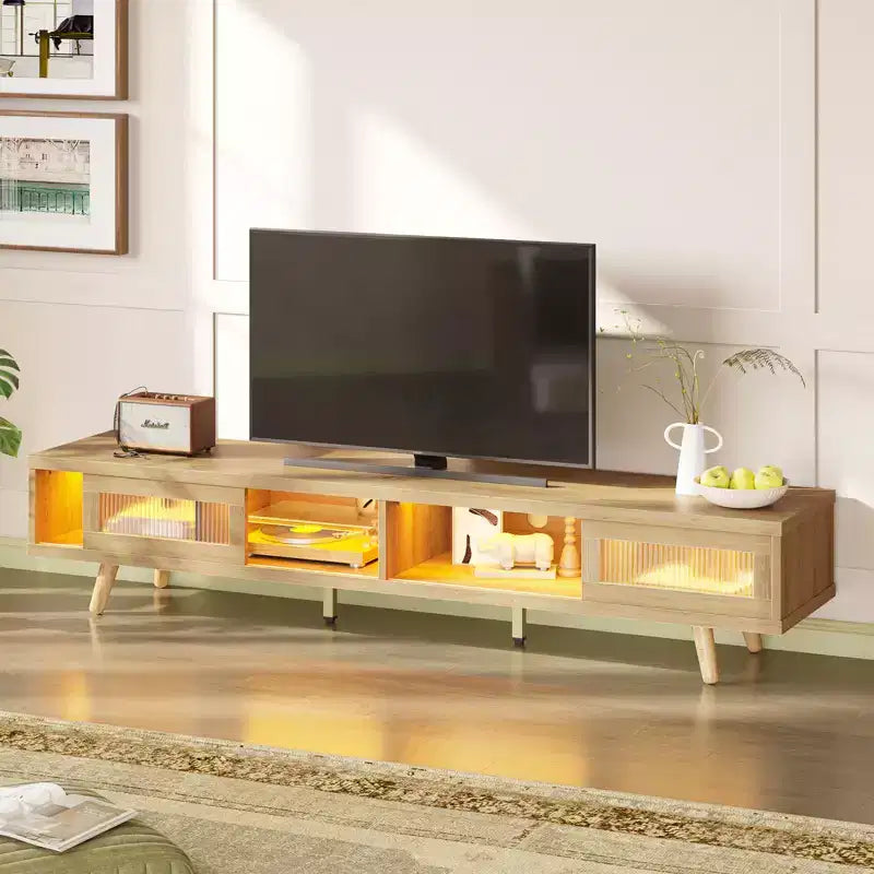 Meuble TV moderne bas Bestier 70 pouces avec LED et rangements pour salon