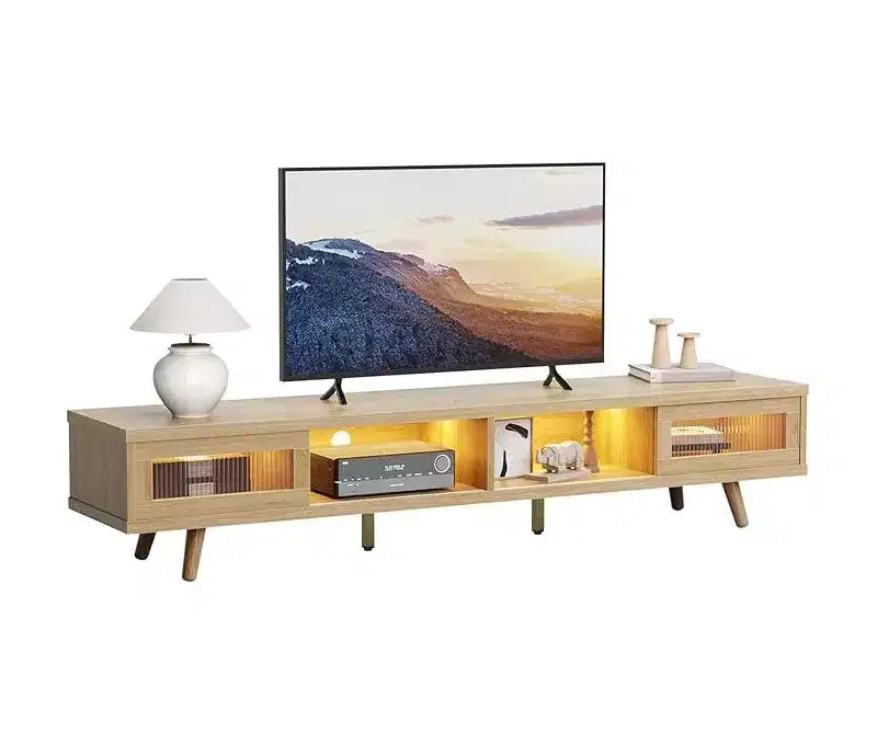 Meuble TV moderne bas Bestier 70 pouces avec LED et rangements pour salon