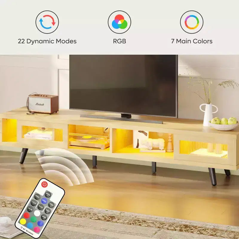 Meuble TV moderne bas Bestier 70 pouces avec LED et rangements pour salon
