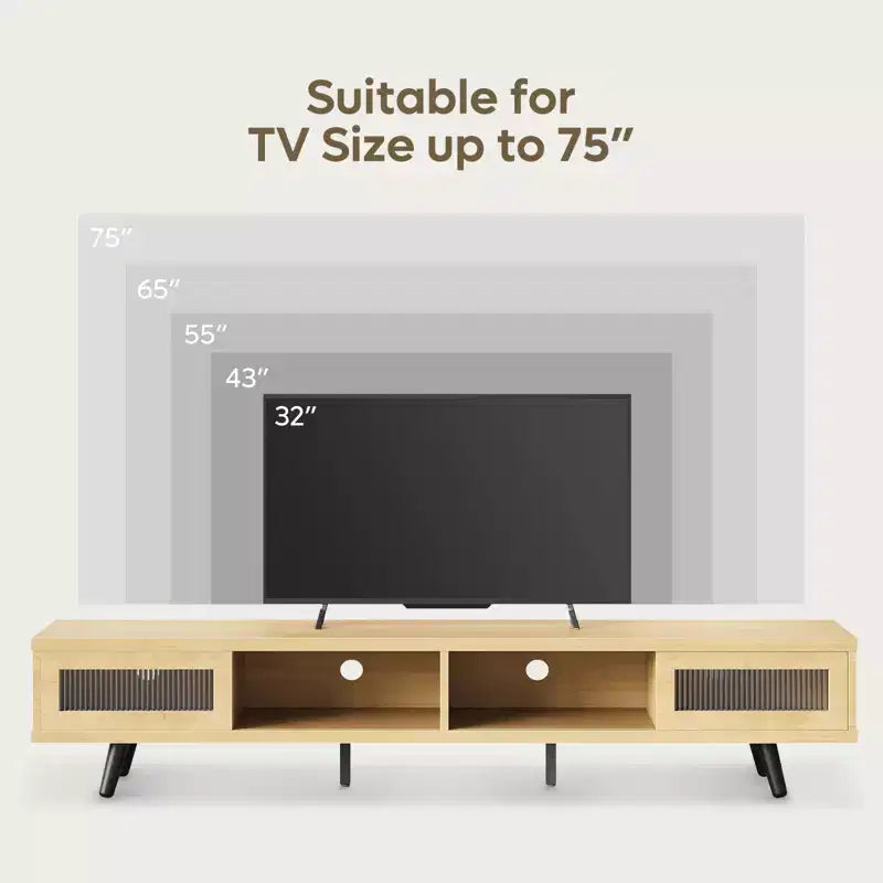 Meuble TV moderne bas Bestier 70 pouces avec LED et rangements pour salon