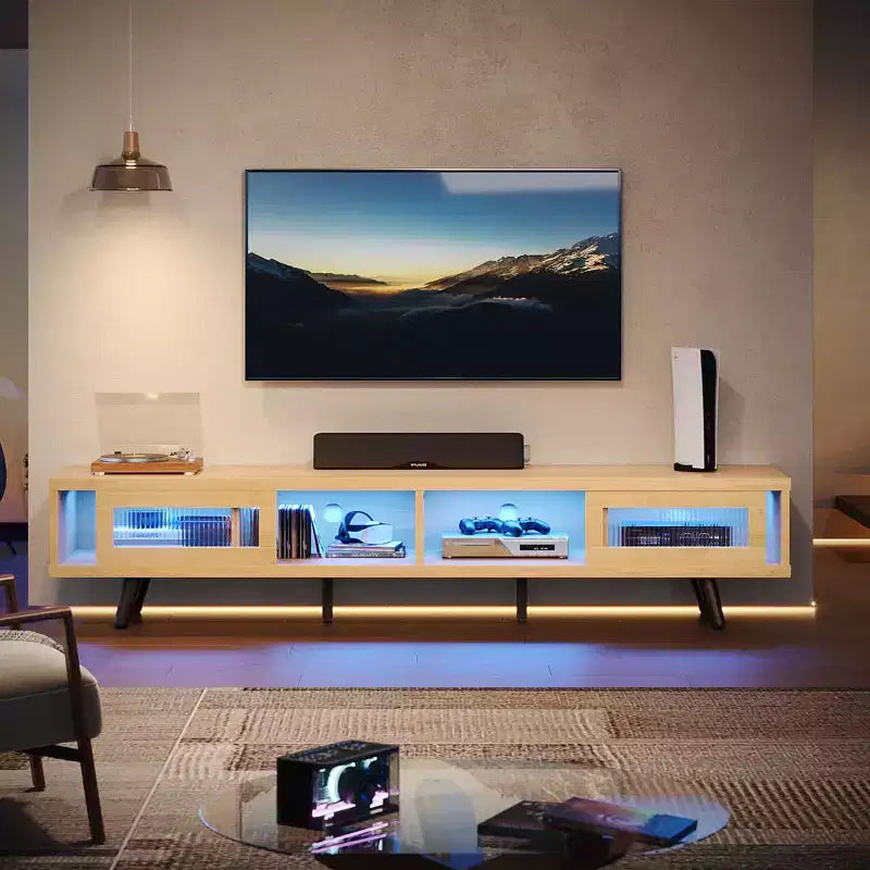 Meuble TV moderne bas Bestier 70 pouces avec LED et rangements pour salon