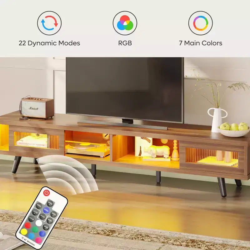 Meuble TV moderne bas Bestier 70 pouces avec LED et rangements pour salon