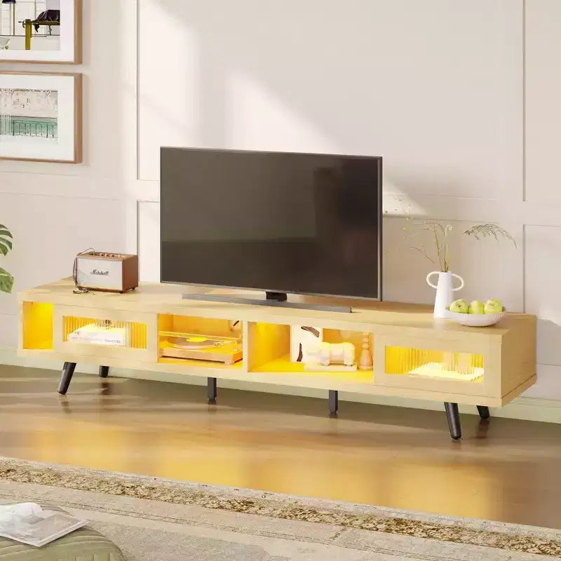 Meuble TV moderne bas Bestier 70 pouces avec LED et rangements pour salon