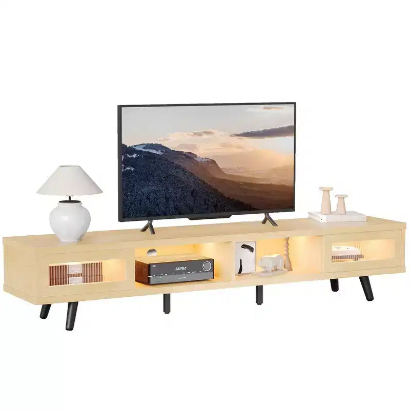 Meuble TV moderne bas Bestier 70 pouces avec LED et rangements pour salon