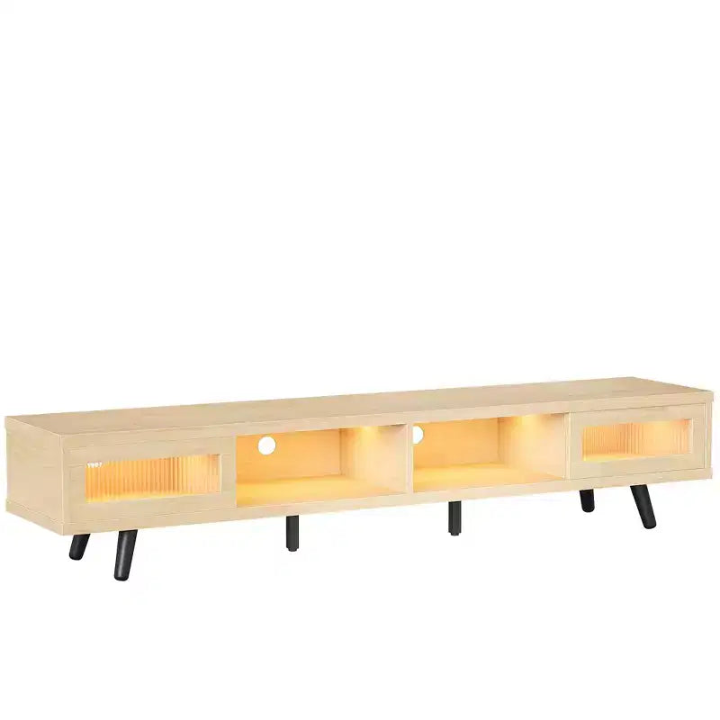 Meuble TV moderne bas Bestier 70 pouces avec LED et rangements pour salon