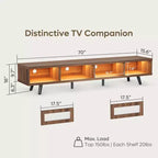 Meuble TV moderne bas Bestier 70 pouces avec LED et rangements pour salon
