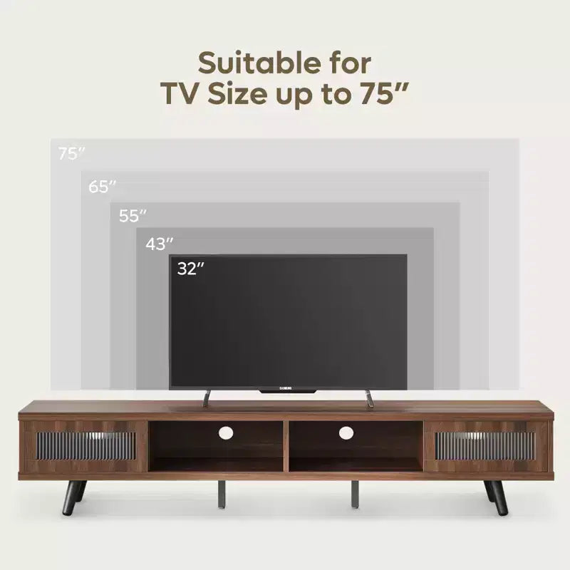 Meuble TV moderne bas Bestier 70 pouces avec LED et rangements pour salon