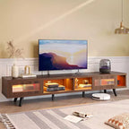 Meuble TV moderne bas Bestier 70 pouces avec LED et rangements pour salon