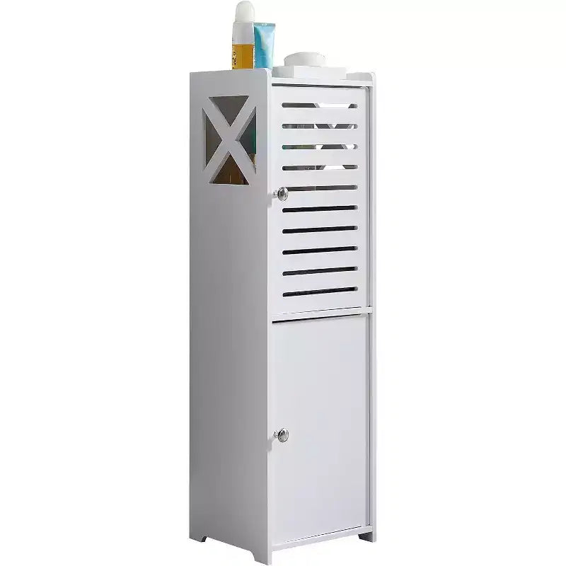 Kings Brand Furniture Meuble de rangement de salle de bain autoportant Crane avec 2 portes, blanc