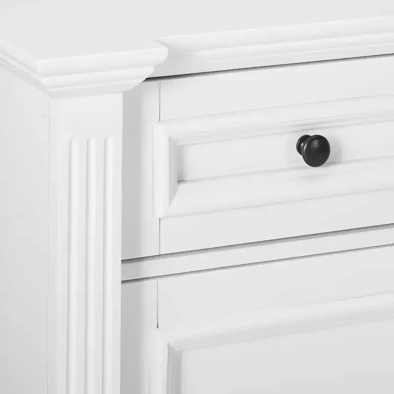Kings Brand Furniture Buffet Console avec Rangement, Tiroirs, Étagères, en Bois Finition Blanc
