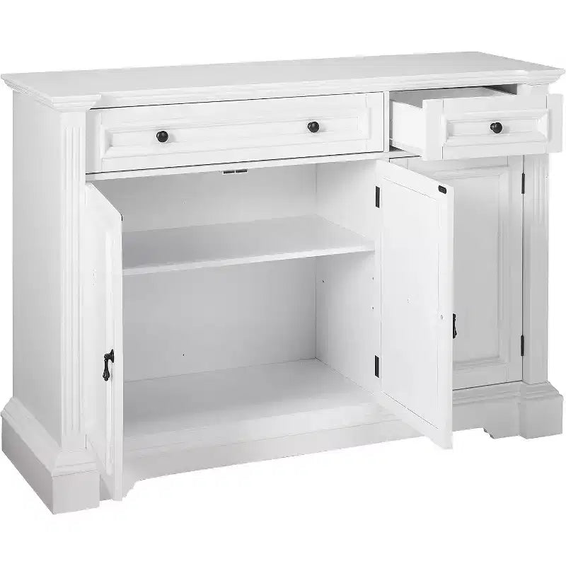 Kings Brand Furniture Buffet Console avec Rangement, Tiroirs, Étagères, en Bois Finition Blanc