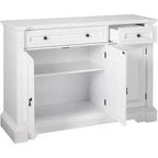 Kings Brand Furniture Buffet Console avec Rangement, Tiroirs, Étagères, en Bois Finition Blanc