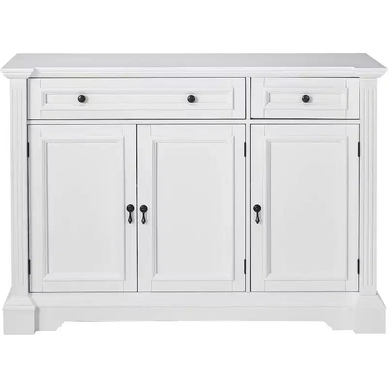 Kings Brand Furniture Buffet Console avec Rangement, Tiroirs, Étagères, en Bois Finition Blanc