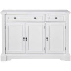 Kings Brand Furniture Buffet Console avec Rangement, Tiroirs, Étagères, en Bois Finition Blanc