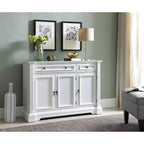 Kings Brand Furniture Buffet Console avec Rangement, Tiroirs, Étagères, en Bois Finition Blanc