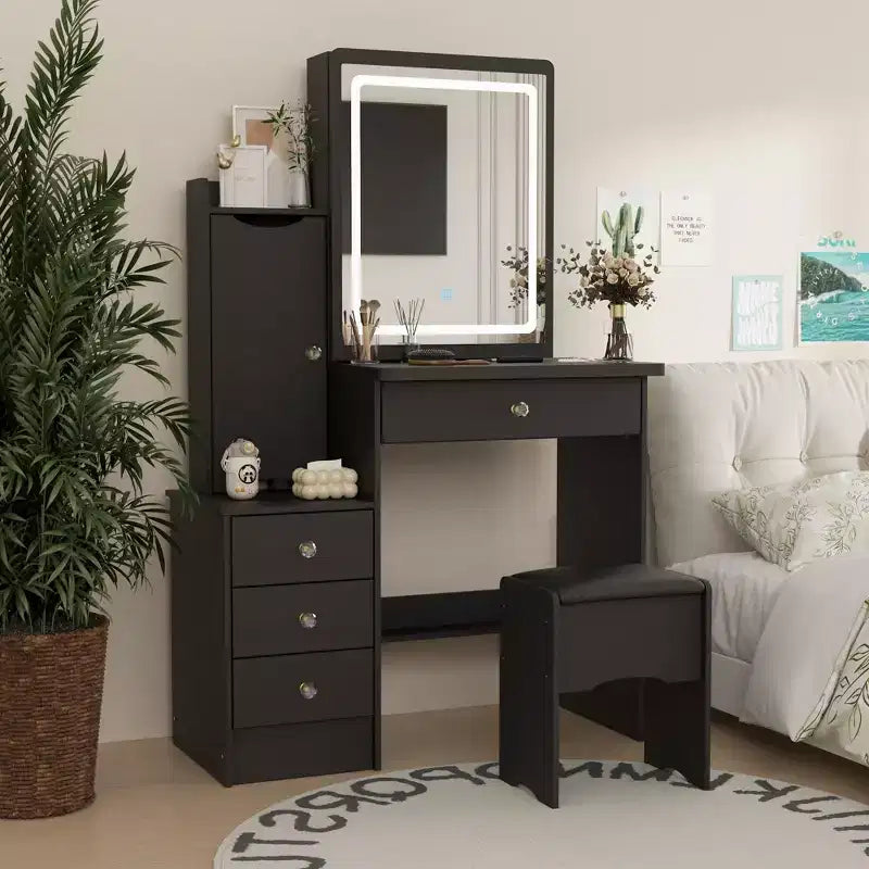 Hitow Coiffeuse avec tabouret et miroir, 3 couleurs tactiles