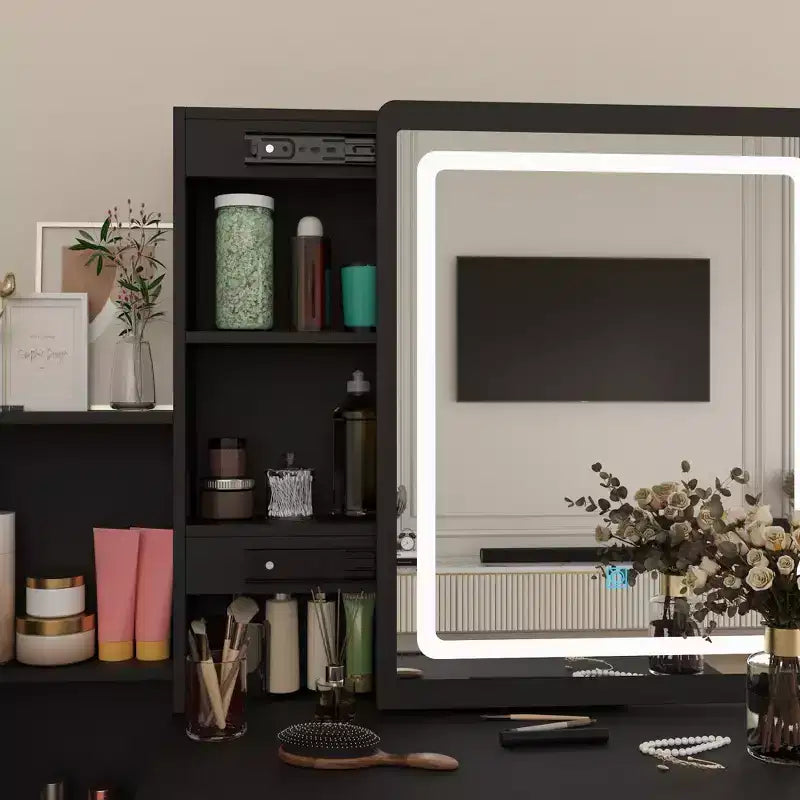 Hitow Coiffeuse avec tabouret et miroir, 3 couleurs tactiles