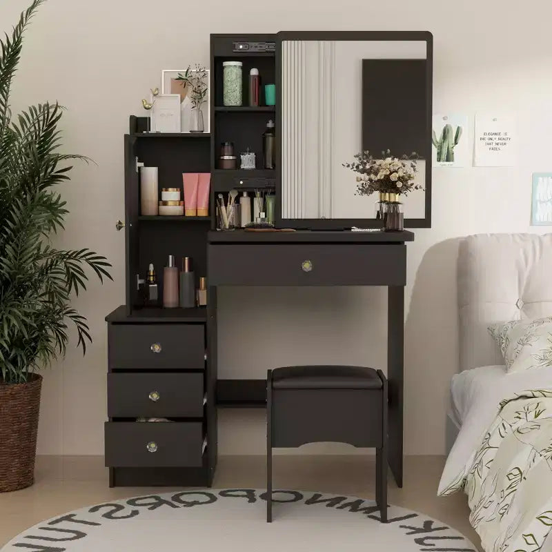 Hitow Coiffeuse avec tabouret et miroir, 3 couleurs tactiles