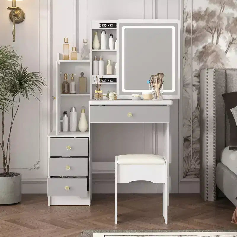 Hitow Coiffeuse avec tabouret et miroir, 3 couleurs tactiles