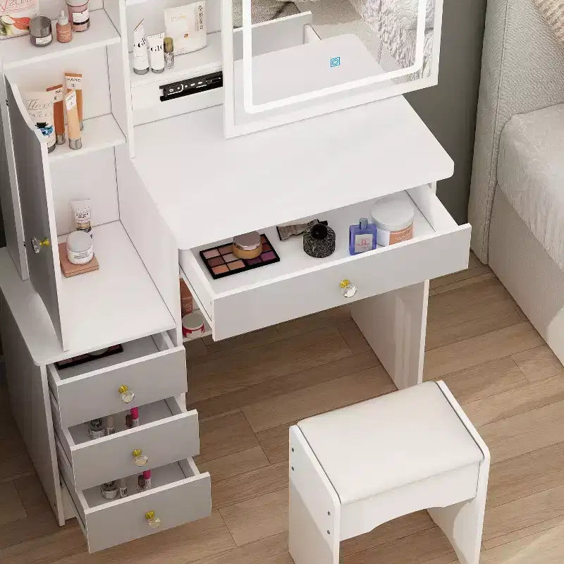 Hitow Coiffeuse avec tabouret et miroir, 3 couleurs tactiles