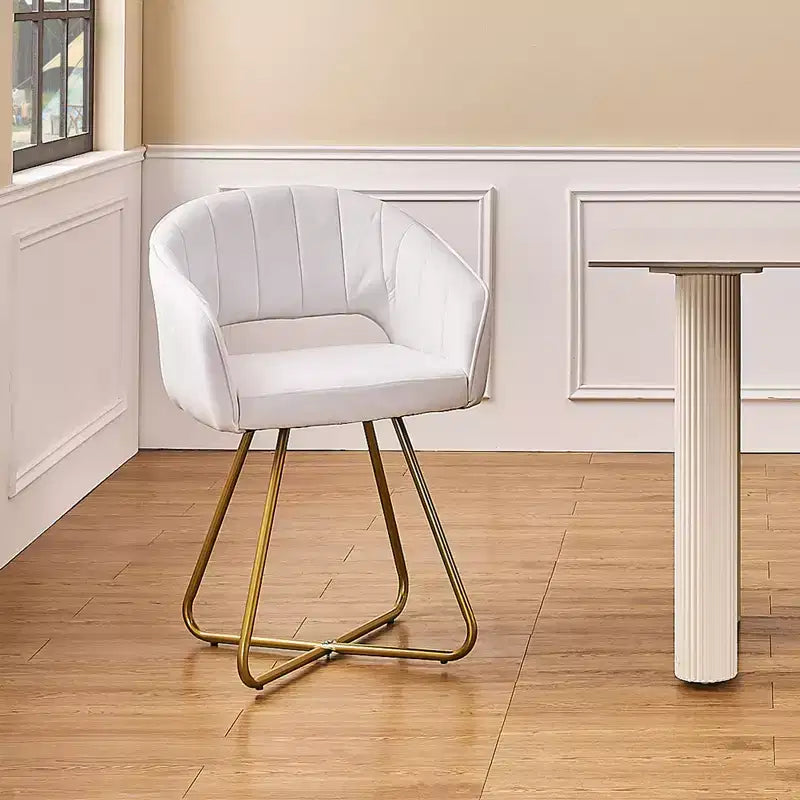 VECELO Velvet Accent Chair Modern Lounge Armchair with Gold Metal Base & Padded Backrest White