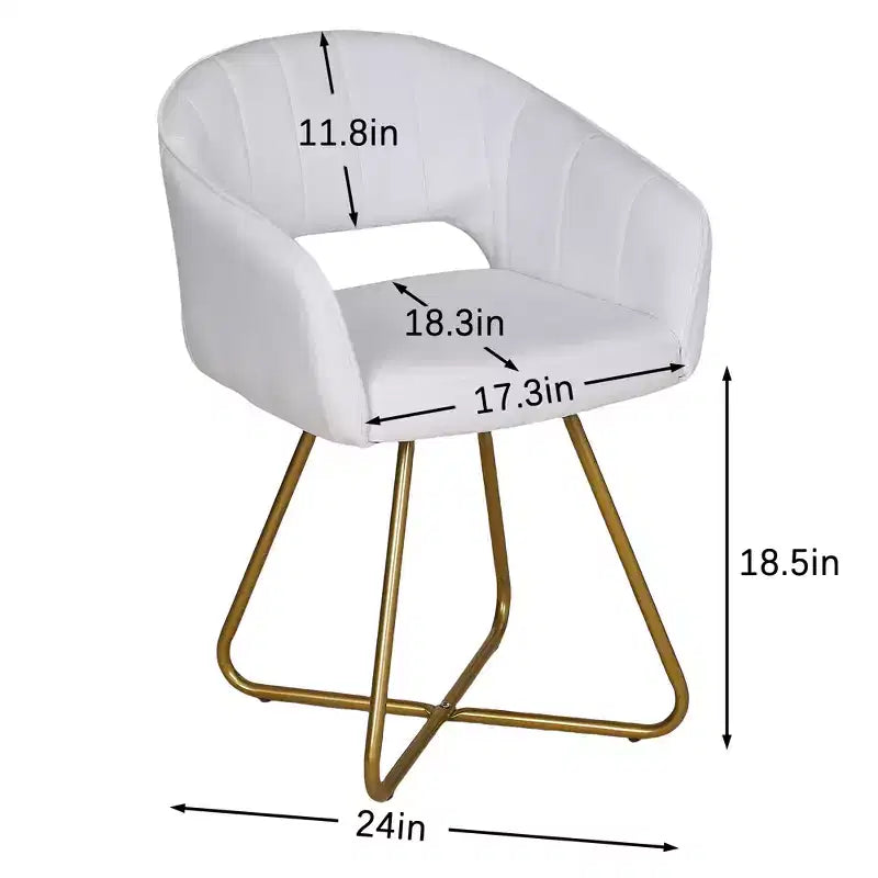 VECELO Fauteuil d'appoint en Velours Moderne avec Base en Métal Doré et Dossier Rembourré Blanc