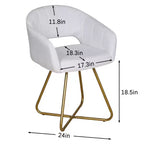 VECELO Fauteuil d'appoint en Velours Moderne avec Base en Métal Doré et Dossier Rembourré Blanc