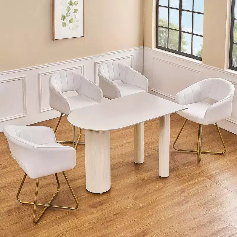 VECELO Fauteuil d'appoint en Velours Moderne avec Base en Métal Doré et Dossier Rembourré Blanc