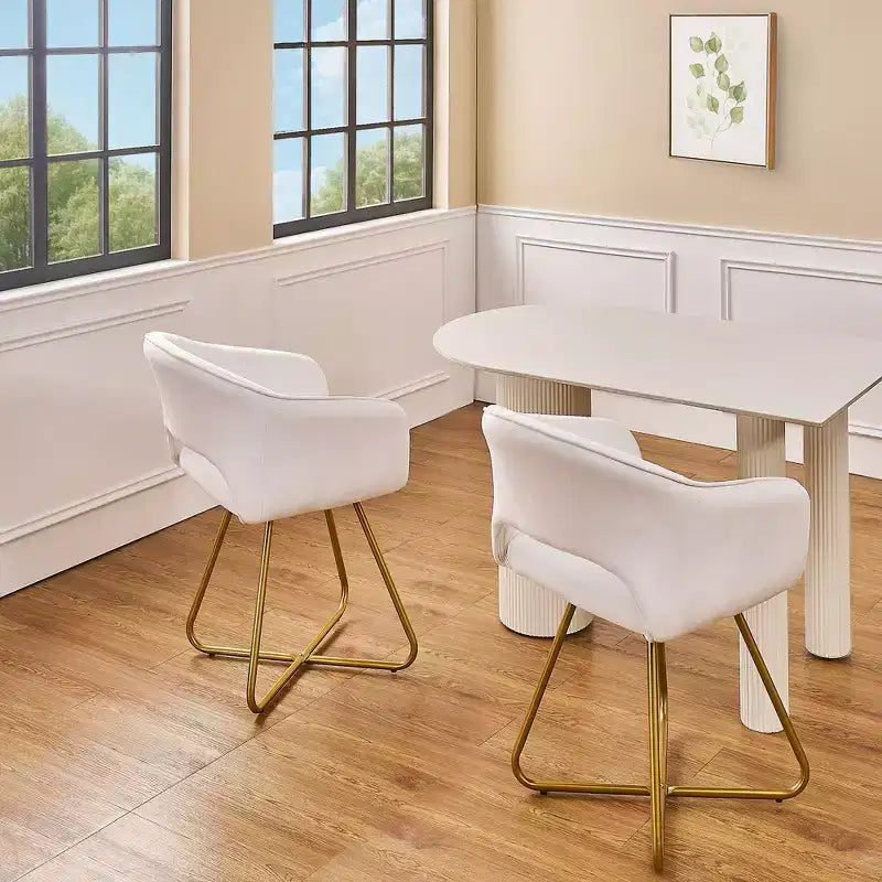 VECELO Fauteuil d'appoint en Velours Moderne avec Base en Métal Doré et Dossier Rembourré Blanc
