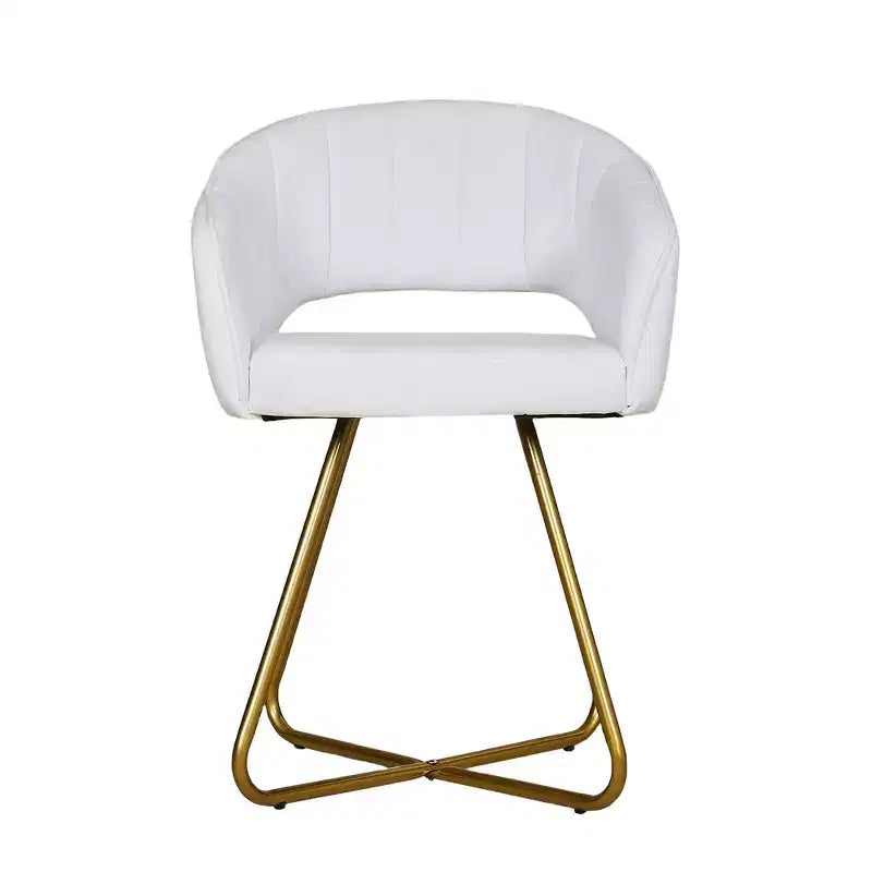 VECELO Fauteuil d'appoint en Velours Moderne avec Base en Métal Doré et Dossier Rembourré Blanc