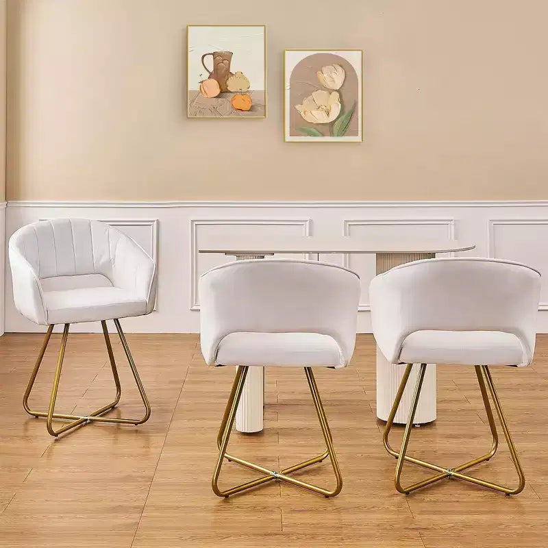 VECELO Fauteuil d'appoint en Velours Moderne avec Base en Métal Doré et Dossier Rembourré Blanc