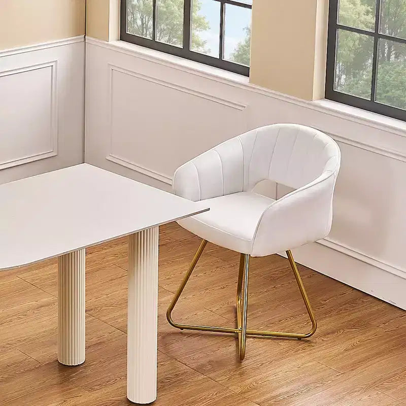 VECELO Fauteuil d'appoint en Velours Moderne avec Base en Métal Doré et Dossier Rembourré Blanc