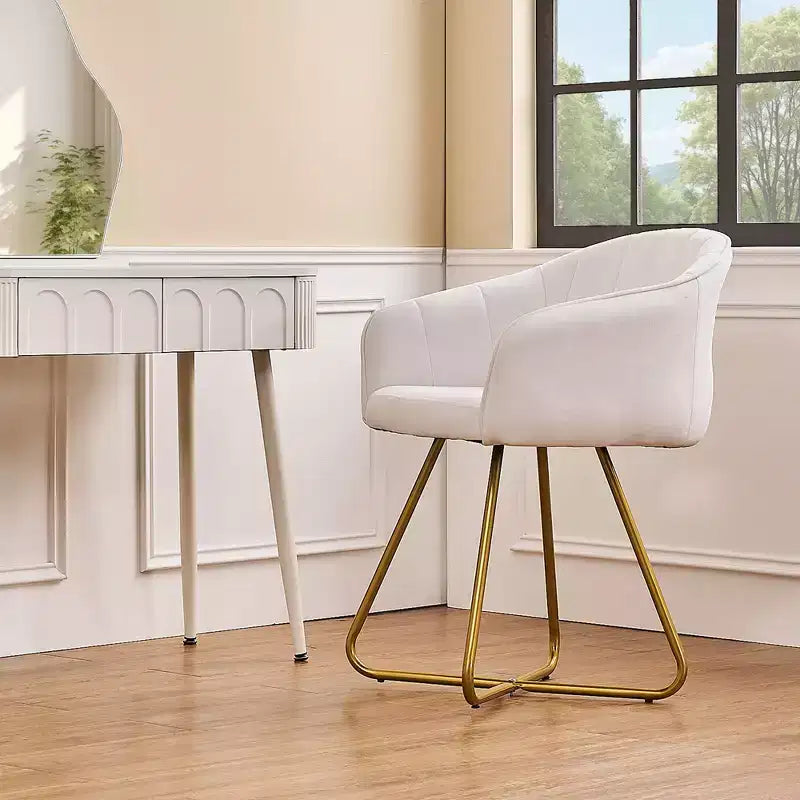 VECELO Fauteuil d'appoint en Velours Moderne avec Base en Métal Doré et Dossier Rembourré Blanc