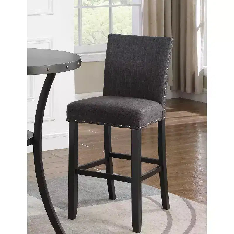 Tabourets de bar en tissu Biony Roundhill Furniture avec garniture cloutée, gris, lot de 2