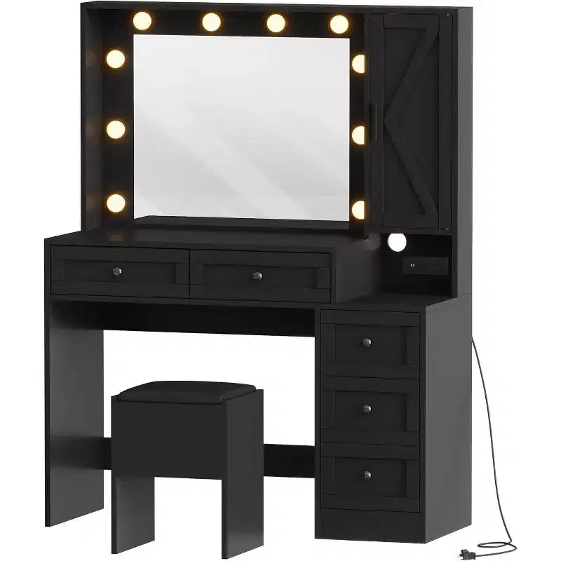 Makeup Vanity Desk, Adult Dressing Table Set, Vanity Desk with Lights, Charging Station, Drawers, for Bathroom, Bedroom