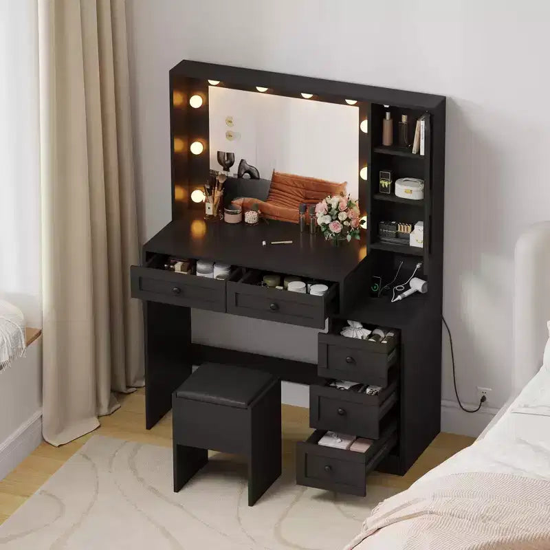 Coiffeuse de Maquillage, Table de Maquillage pour Adulte, Coiffeuse avec Lumières, Station de Recharge, Tiroirs, pour Salle de Bain, Chambre à Coucher
