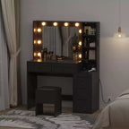 Coiffeuse de Maquillage, Table de Maquillage pour Adulte, Coiffeuse avec Lumières, Station de Recharge, Tiroirs, pour Salle de Bain, Chambre à Coucher