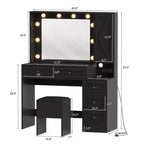 Coiffeuse de Maquillage, Table de Maquillage pour Adulte, Coiffeuse avec Lumières, Station de Recharge, Tiroirs, pour Salle de Bain, Chambre à Coucher