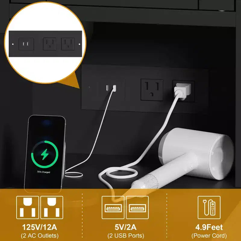 Coiffeuse de Maquillage, Table de Maquillage pour Adulte, Coiffeuse avec Lumières, Station de Recharge, Tiroirs, pour Salle de Bain, Chambre à Coucher