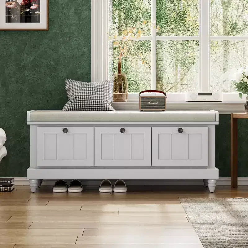 Banc de rangement classique Whisen avec siège capitonné et trois tiroirs